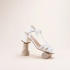 Sandales BLANC Femme CUIR Motif Uni Boucle