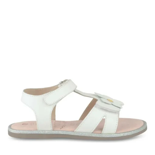 Sandales BLANC Fille CUIR Motif Fleuri Scratch