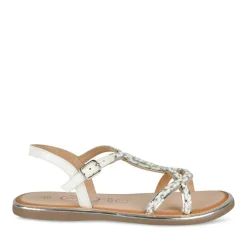 Sandales BLANC Fille CUIR Motif Tressé Boucle
