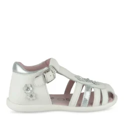 Sandales BLANC Fille CUIR Motif Fleuri Boucle