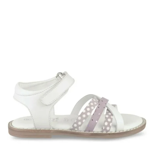 Sandales BLANC Fille CUIR Motif A Pois Scratch
