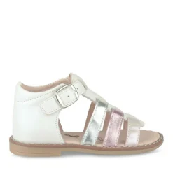 Sandales BLANC Fille CUIR Motif Iridescent Boucle