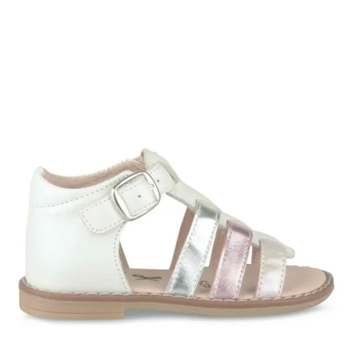 Sandales BLANC Fille CUIR Motif Iridescent Boucle