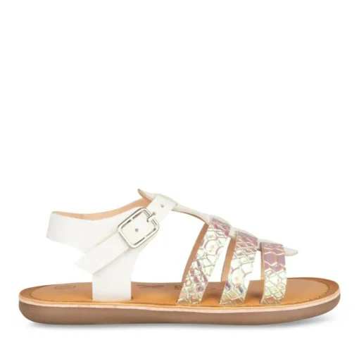 Sandales BLANC Fille CUIR Motif Uni Boucle