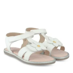 Sandales BLANC Fille CUIR Motif Fleuri Scratch