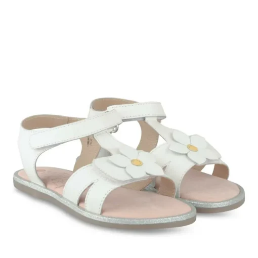 Sandales BLANC Fille CUIR Motif Fleuri Scratch