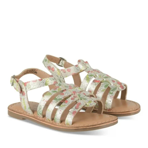 Sandales BLANC Fille CUIR Motif Multicolore Boucle