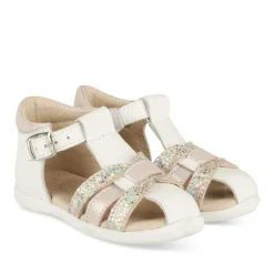 Sandales BLANC Fille CUIR Motif Iridescent Boucle