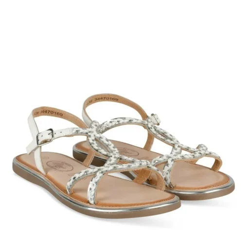 Sandales BLANC Fille CUIR Motif Tressé Boucle