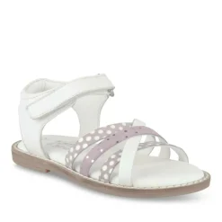 Sandales BLANC Fille CUIR Motif A Pois Scratch
