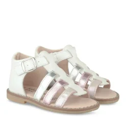 Sandales BLANC Fille CUIR Motif Iridescent Boucle