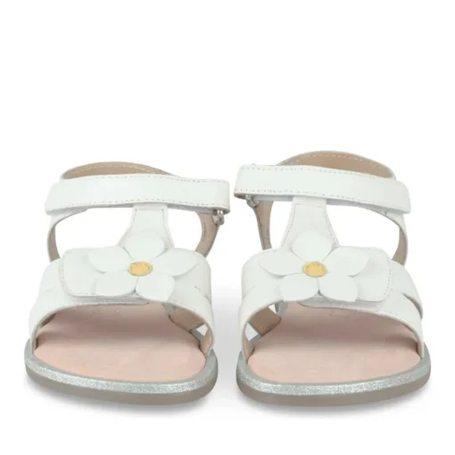 Sandales BLANC Fille CUIR Motif Fleuri Scratch