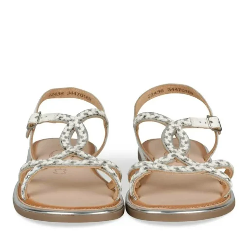 Sandales BLANC Fille CUIR Motif Tressé Boucle