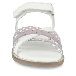 Sandales BLANC Fille CUIR Motif A Pois Scratch
