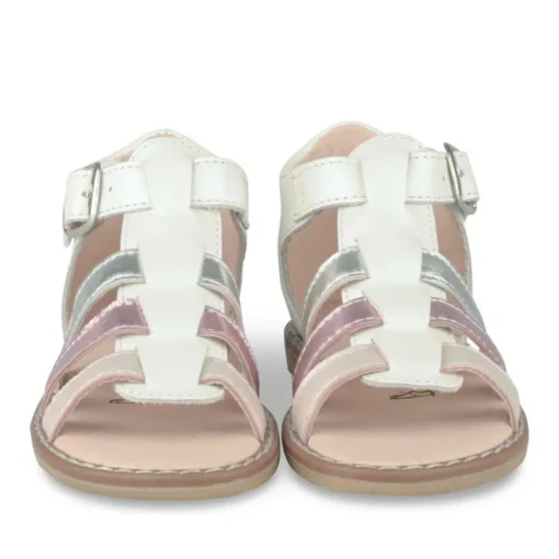 Sandales BLANC Fille CUIR Motif Iridescent Boucle