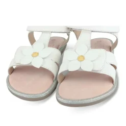 Sandales BLANC Fille CUIR Motif Fleuri Scratch