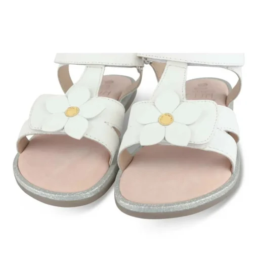 Sandales BLANC Fille CUIR Motif Fleuri Scratch