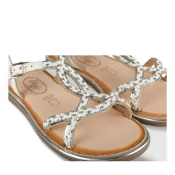 Sandales BLANC Fille CUIR Motif Tressé Boucle