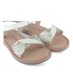 Sandales BLANC Fille CUIR Motif Tressé Scratch