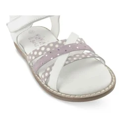 Sandales BLANC Fille CUIR Motif A Pois Scratch