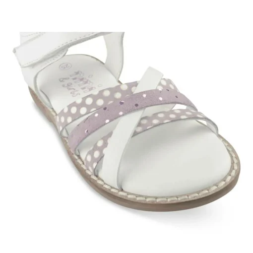Sandales BLANC Fille CUIR Motif A Pois Scratch