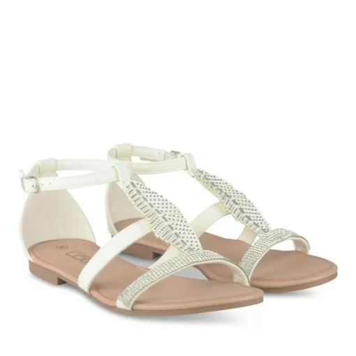 Sandales BLANC Fille Motif Paillettes Boucle
