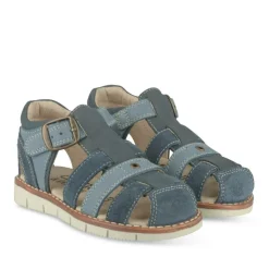Sandales BLEU Garçon CUIR Motif Uni Boucle