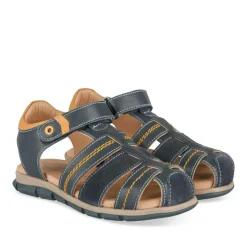 Sandales BLEU Garçon CUIR Motif Uni Scratch