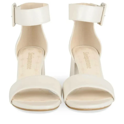 Sandales Carré BLANC Femme Motif Uni Boucle