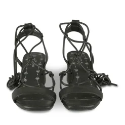 Sandales Carré NOIR Femme Motif Uni Lacets