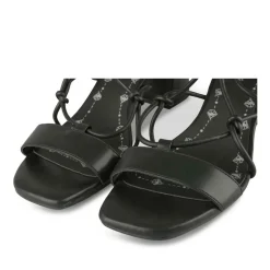Sandales Carré NOIR Femme Motif Uni Lacets