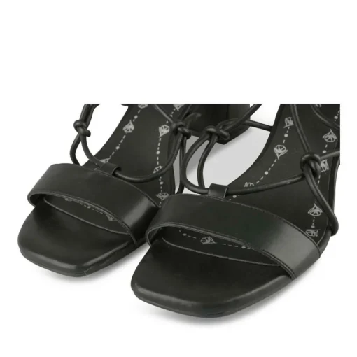 Sandales Carré NOIR Femme Motif Uni Lacets