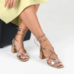 Sandales Carré OR Femme Motif Uni Lacets