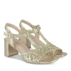 Sandales Carré OR Femme Motif Paillettes Boucle