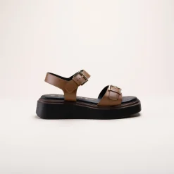 Sandales COGNAC Femme CUIR Motif Uni Boucle