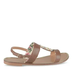 Sandales COGNAC Femme Motif Fleuri Boucle