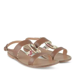 Sandales COGNAC Femme Motif Fleuri Boucle