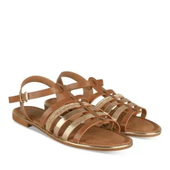 Sandales COGNAC Femme Motif Paillettes Boucle