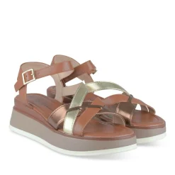 Sandales COGNAC Femme Motif Paillettes Boucle
