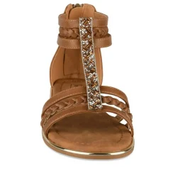 Sandales COGNAC Femme Motif Paillettes Fermeture éclair