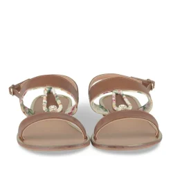 Sandales COGNAC Femme Motif Fleuri Boucle