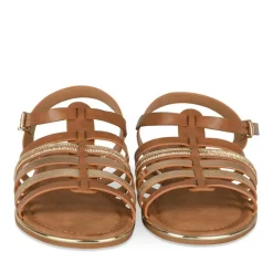 Sandales COGNAC Femme Motif Paillettes Boucle