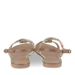 Sandales COGNAC Femme Motif Fleuri Boucle