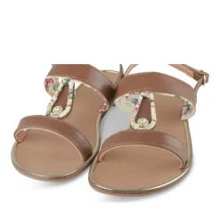 Sandales COGNAC Femme Motif Fleuri Boucle