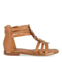 Sandales COGNAC Fille Motif Fleuri Fermeture éclair