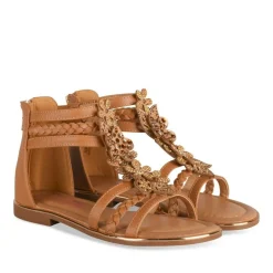 Sandales COGNAC Fille Motif Fleuri Fermeture éclair