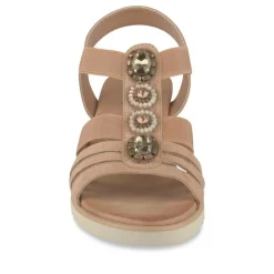 Sandales Confort MARRON Femme Motif Paillettes Boucle