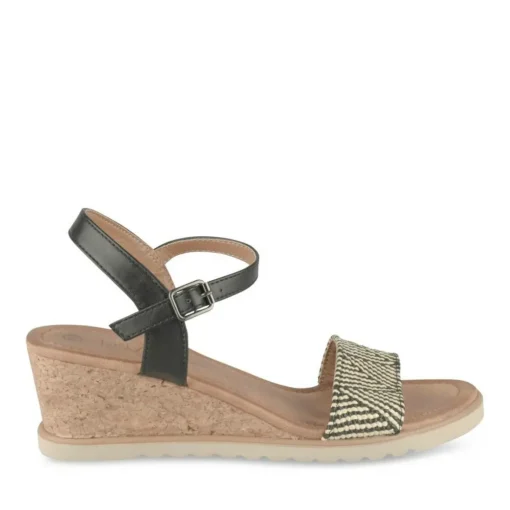 Sandales Confort NOIR Femme Motif Rayures Boucle