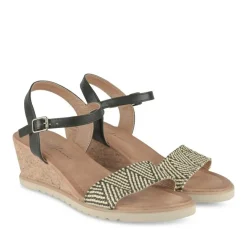 Sandales Confort NOIR Femme Motif Rayures Boucle