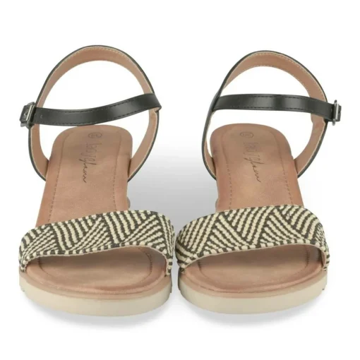 Sandales Confort NOIR Femme Motif Rayures Boucle